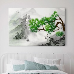 Картина на стену большая на холсте интерьерная "Цапли в горах", размер 60х90 см