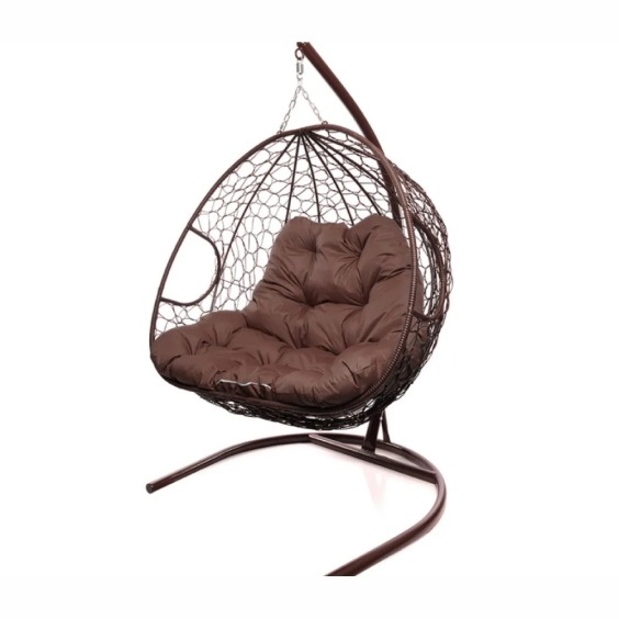 Подвесное кресло для двоих с ротангом коричневое, коричневая подушка #2