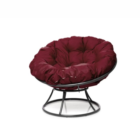 Комплект кресло Папасан без ротанга серое, бордовая подушка #2