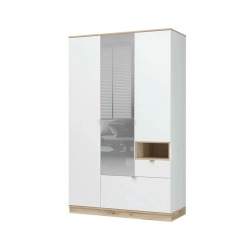 Шкаф 3х створчатый с зеркалом Юкки ШК 1Я 1350 (1350х2200х550) Фасад Белый/Корпус Дуб делано