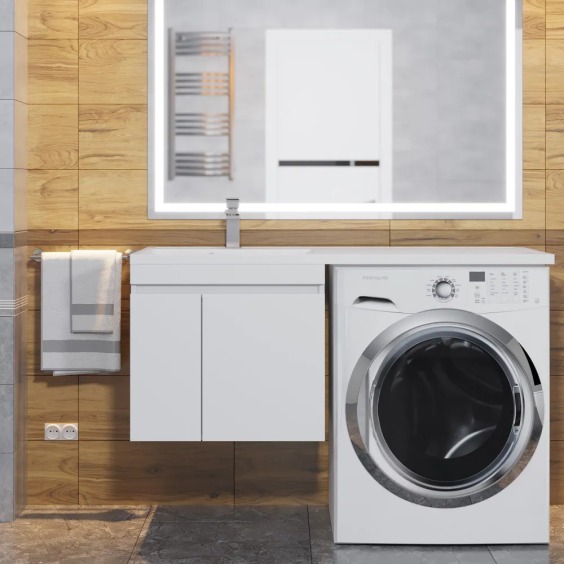 Тумба под стиральную машину подвесная Uperwood Magenta 45х50х55 см, белая, с дверцами #5