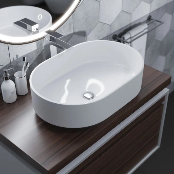 Раковина накладная для ванной Uperwood Aura 60х40,4х17,5 см, овальная, белая глянцевая #3