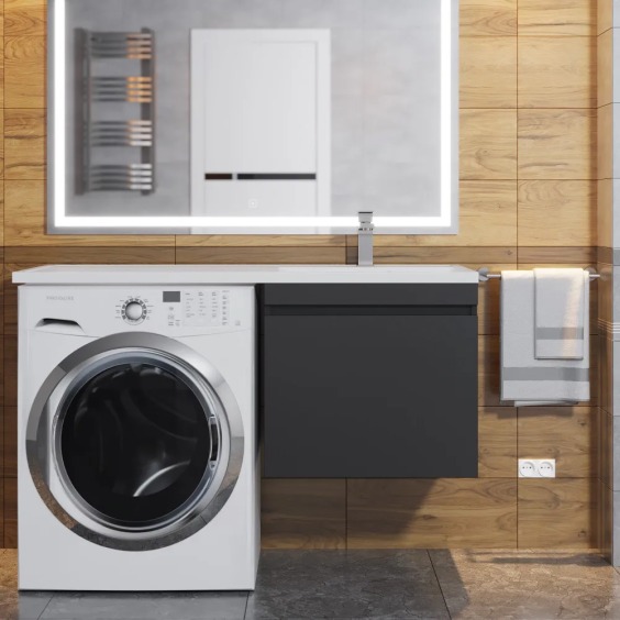 Тумба под стиральную машину подвесная Uperwood Magenta 45х50х55 см, черная, выдвижной ящик #4