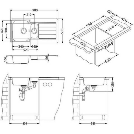 Alveus Line 10 NAT-90 980X500 1+1/2 кухонная мойка #3
