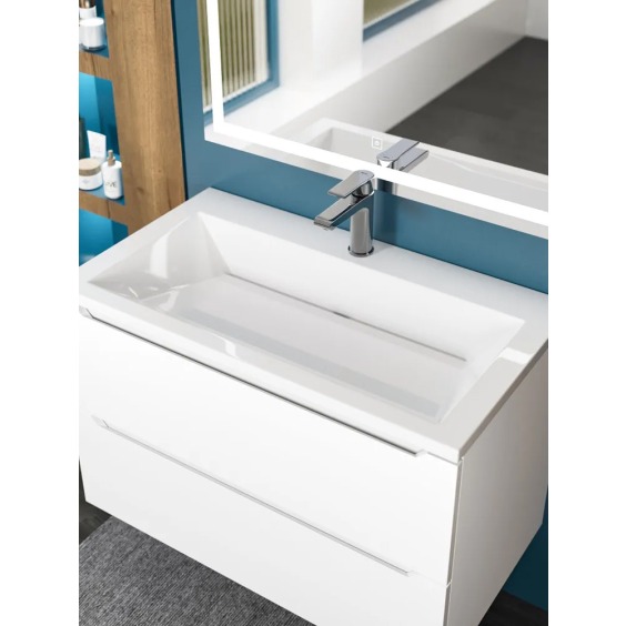 Раковина для ванной 80 см, Uperwood Olivia, с щелевым сливом, белая глянцевая #8