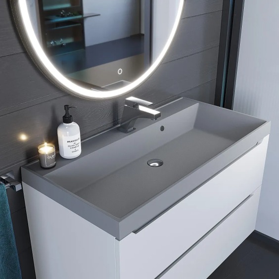 Раковина для ванной кварцевая Uperwood Classic Quartz 100х45х15 см, серая матовая, бетон #6