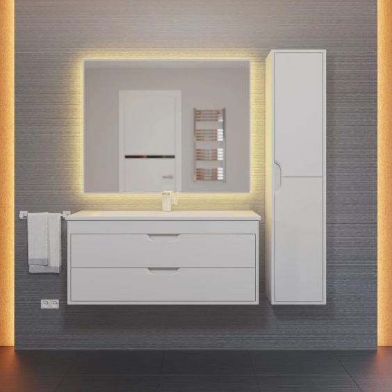 Тумба под раковину для ванной подвесная Uperwood Modul 95х44,4х55 см, белая матовая #8