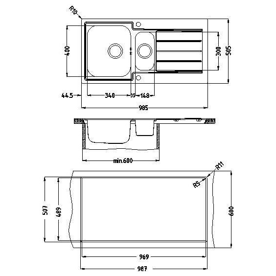 Alveus FS Line Maxim 10-SAT 985X505 1+1/2 кухонная мойка #2