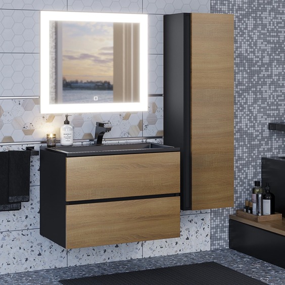 Тумба под раковину для ванной подвесная Uperwood Barsa 70х45х55 см, черная/дуб сонома #3