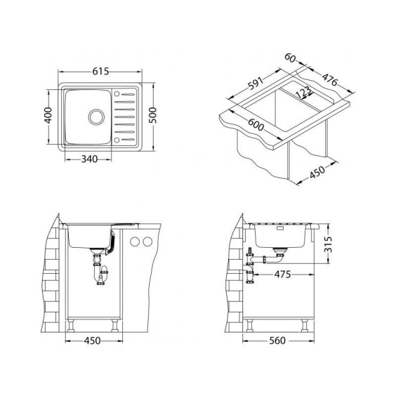 Alveus Galeo 10 SAT 90 FI 615X500кухонная мойка #4