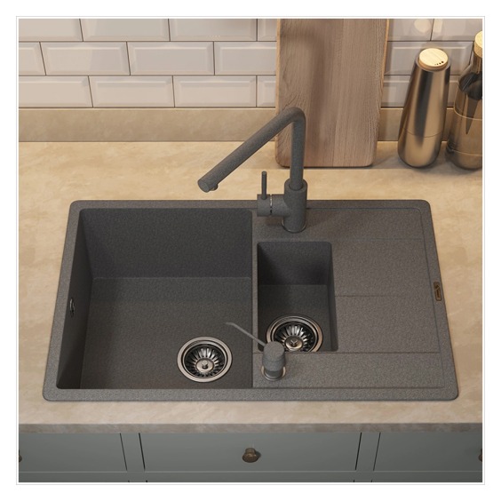 Кухонная мойка кварцевая Uperwood Quartz UPD-05-03, прямоугольная двухсекционная, серая #5
