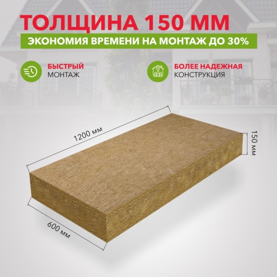 Утеплитель Rockwool Лайт Баттс скандик 1200х600х150 мм, 5 шт. уп #2