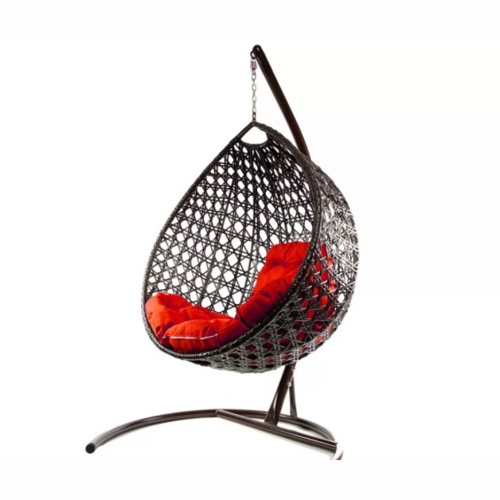Комплект подвесное кресло Капля Люкс с ротангом коричневое, красная подушка #2 Комплект подвесное кресло Капля Люкс с ротангом коричневое, красная подушка #2