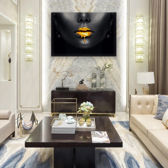 Картина на стену большая на холсте интерьерная "Золотые губы", размер 30х45 см #3