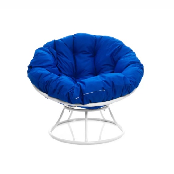Комплект кресло Папасан без ротанга белое, синяя подушка #1