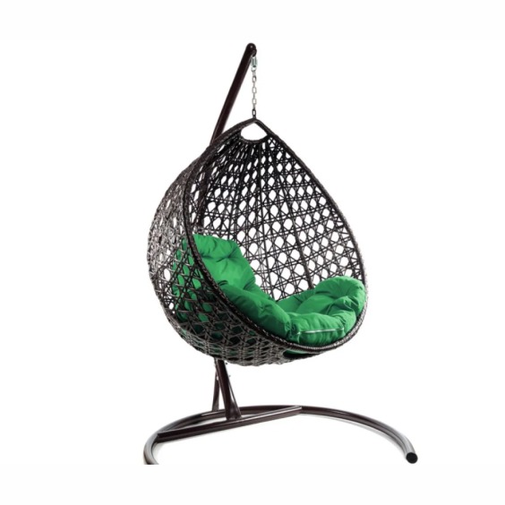 Комплект подвесное кресло Капля Люкс с ротангом коричневое, зеленая подушка #2