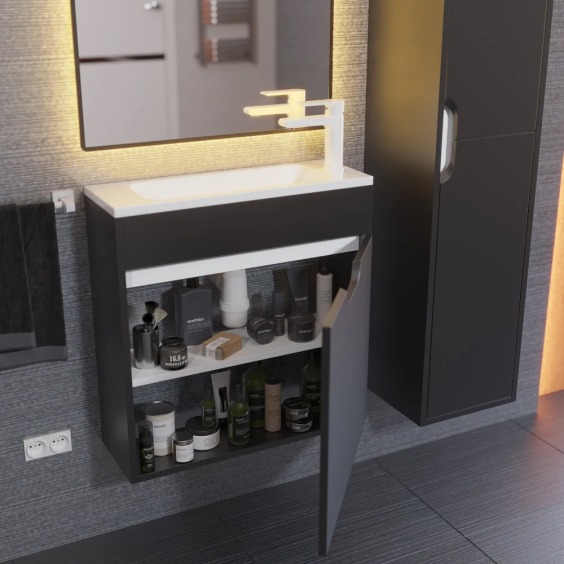 Тумба под раковину для ванной подвесная Uperwood Modul 60х21х60 см, черная матовая #9