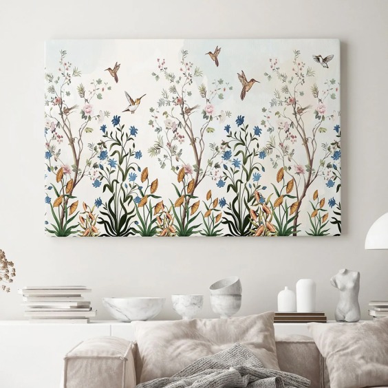 Интерьерная картина "Колибри в поле" на холсте, большая, размер 60х90 см #1