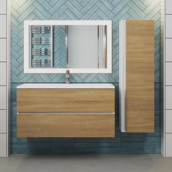 Тумба под раковину для ванной подвесная Uperwood Barsa 100х45х55 см, белая/дуб сонома #3
