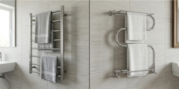 Лестница или М-образный? Формы водяных полотенцесушителей в интерьере