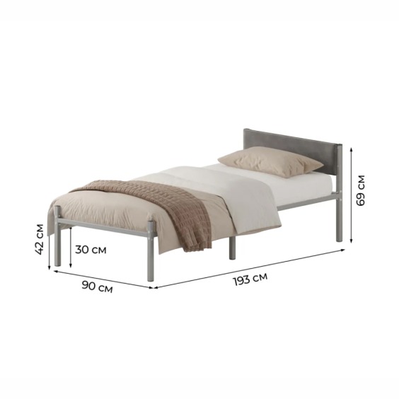 Комплект кровать Металика Б90Х190+Г2 Цвет Серый + vel-RS-15-90 #1
