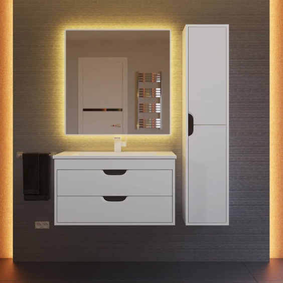 Тумба с раковиной для ванной подвесная Uperwood Modul 77х45х57 см, белая/графит #8
