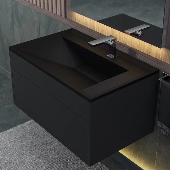 Раковина для ванной кварцевая Uperwood Lotus Quartz 80х50х13 см, черная матовая, космос #3