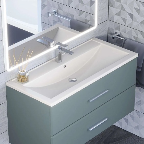 Раковина для ванной кварцевая Uperwood Foster Quartz 100х45,5х17,5 см, белая матовая, жасмин #5