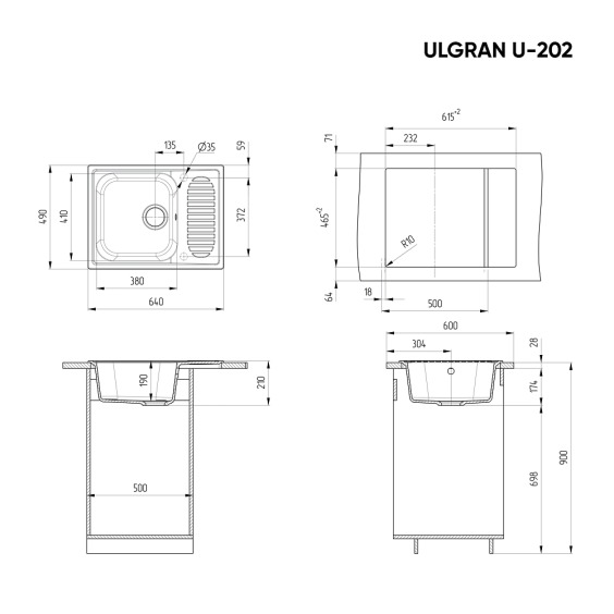 Мойка для кухни из искусственного камня Ulgran U-202-345, шоколад #3