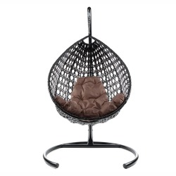 Комплект подвесное кресло Капля Люкс с ротангом черное, коричневая подушка