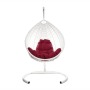 Комплект подвесное кресло Капля Люкс с ротангом белое, бордовая подушка