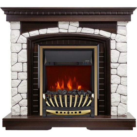 Каминокомплект Glasgow - Темный дуб / Белый с очагом Aspen Gold #1