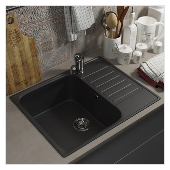 Кухонная мойка из искусственного камня Uperwood UPD-202, прямоугольная, цвет уголь #5