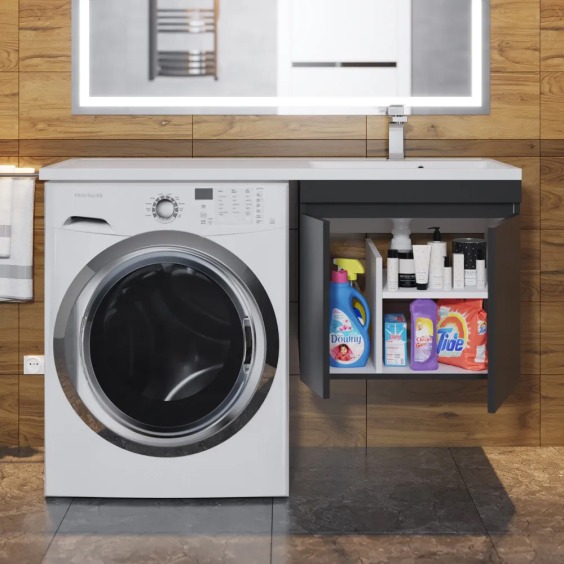 Тумба под стиральную машину подвесная Uperwood Magenta 45х50х55 см, черная, с дверцами #6