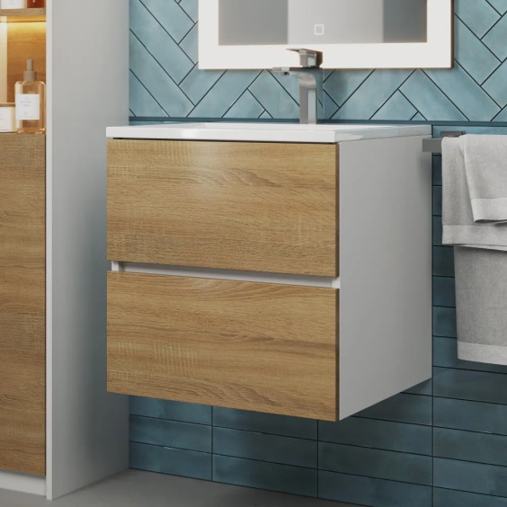 Тумба с раковиной для ванной подвесная Uperwood Barsa 50х45х57 см, белая/дуб сонома, раковина белый глянец #5