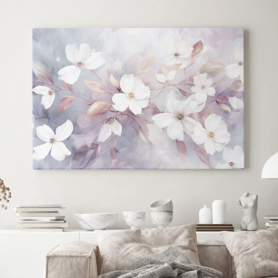 Интерьерная картина "Белые цветки магнолии" на холсте, большая, размер 60х90 см #5