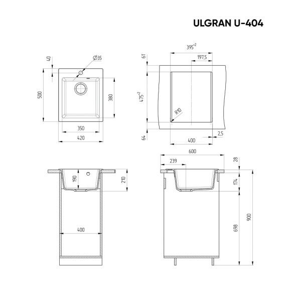 Мойка для кухни из искусственного камня Ulgran U-404-302, песочный #2
