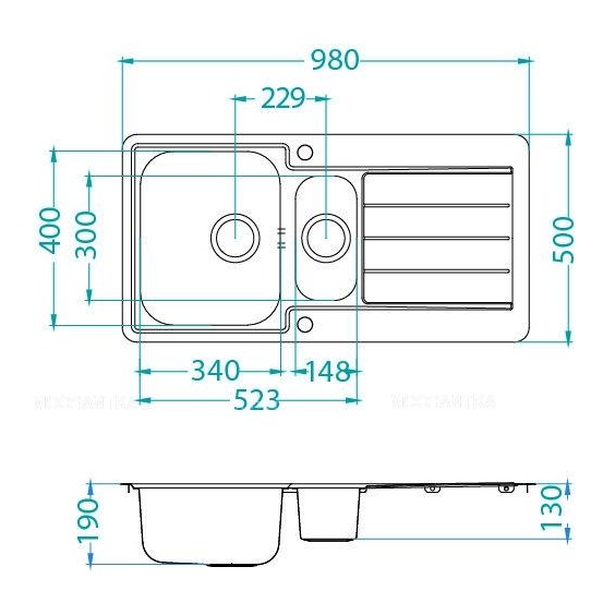 Alveus Line Maxim 10-LEI 980X500 1+1 кухонная мойка #2
