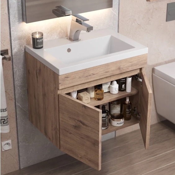 Тумба под раковину для ванной подвесная Uperwood Eva 49х34,6х40 см, Крафт Табачный, с дверцами #10
