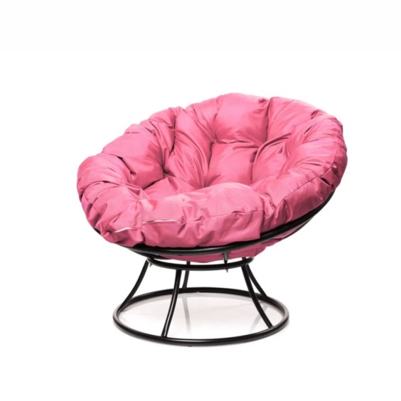 Комплект кресло Папасан без ротанга черное, розовая подушка #1