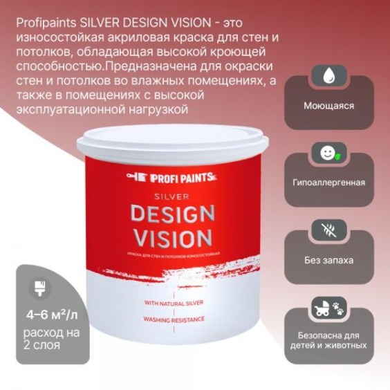 Краска для стен водоэмульсионная интерьерная матовая Profipaints Silver Design Vision 0.9л, Мрачное небо #4