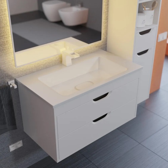Тумба с раковиной для ванной подвесная Uperwood Modul 77х45х57 см, белая/графит #11