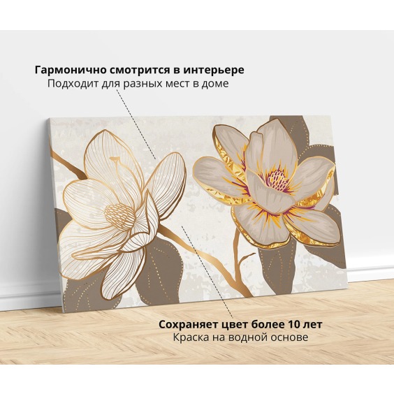 Картина на стену большая на холсте интерьерная "Золотые лотосы", размер 40х60 см #2