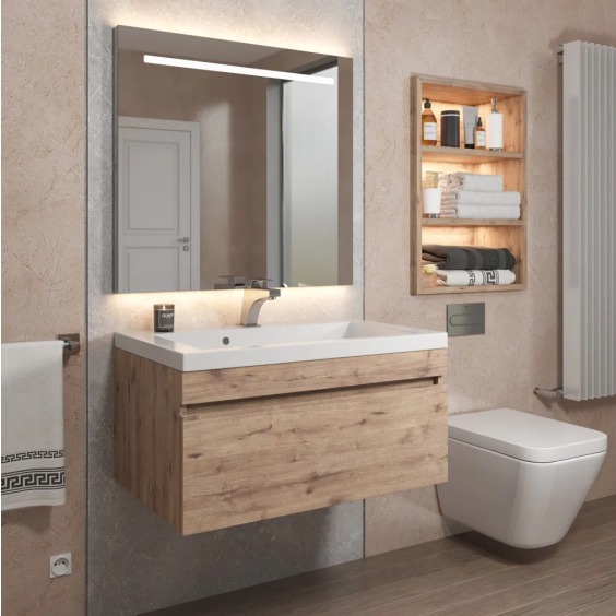 Тумба под раковину для ванной подвесная Uperwood Eva 74х47,2х35 см, Крафт Табачный, выдвижной ящик #7