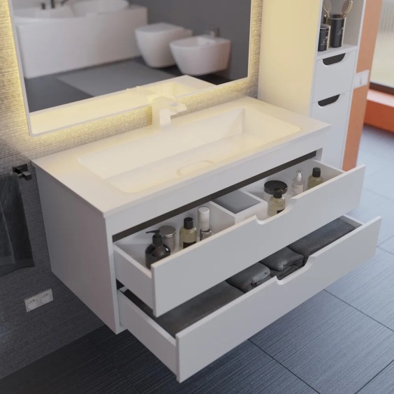 Тумба под раковину для ванной подвесная Uperwood Modul 95х44,4х55 см, белая/графит #9