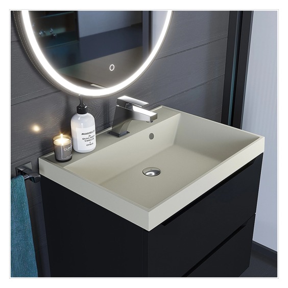 Раковина для ванной кварцевая Uperwood Classic Quartz 60х45х15 см, бежевая матовая, лён #3