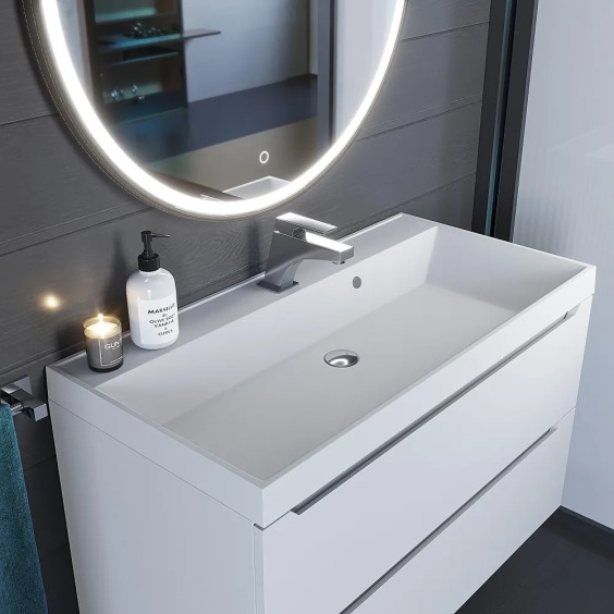 Раковина для ванной кварцевая Uperwood Classic Quartz 90х45х15 см, белая матовая, жасмин #3