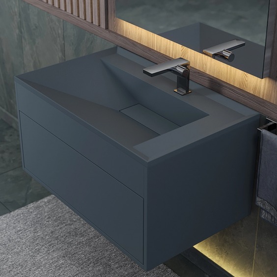 Раковина для ванной кварцевая Uperwood Lotus Quartz 80х50х13 см, серая матовая, бетон #3