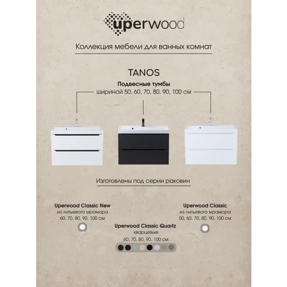 Тумба под раковину 90 см, Uperwood Tanos, белая/графит матовая #9