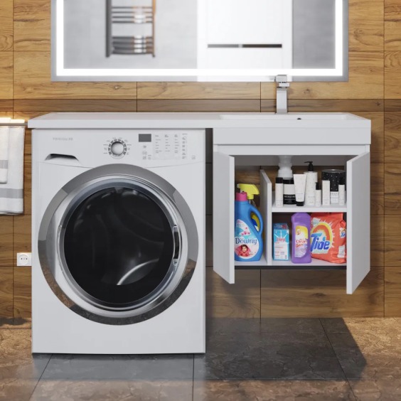 Тумба под стиральную машину подвесная Uperwood Magenta 45х50х55 см, белая, с дверцами #4